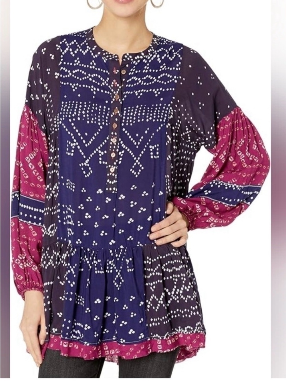 Free People Shibori Tunic Dress Sz Large Boho Oversized